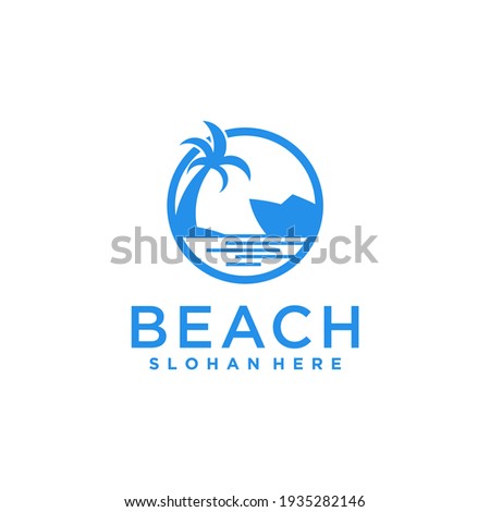 beach and ship logo design template