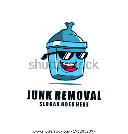 Cute happy trash bin character mascot cartoon logo design illustration
