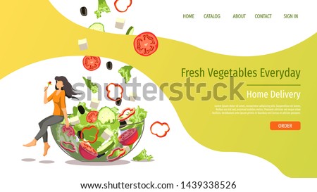 Web page design template for fresh vegetables, organic food, natural products, online food ordering, recipes. Vector illustration for poster, banner, website development. Stock foto © 