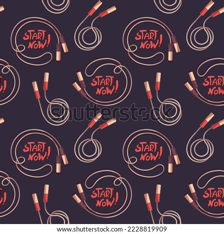 Seamless pattern with skipping rope and motivating phrase. Sport, fitness, training, workout concept. Perfect for product design, wallpaper, scrapbooking, textile.