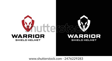 Spartan Warrior symbol Shield and Helmet Logo Design. Spartan Helmet Logo Inspiration. Spartan Shield and Helmet Vector Illustration. Spartan Greek Gladiator Armor Flat Vector Icon.