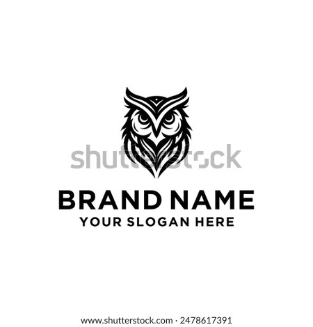 Wise Owl Logo Design. Wise Owl Vector Illustration on Black and White Background. Icon Emblem for Company Branding. Tattoo Art Style. Symbol of Wisdom and Knowledge.