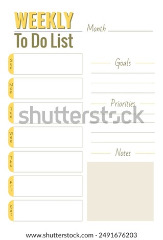 Weekly planner template with space for notes