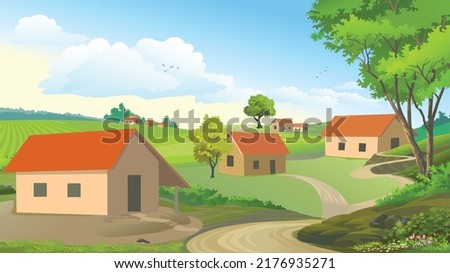 village house area traditional house. farmers village. route of farmers large agricultural area 