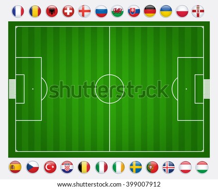 Modern ellipse icon symbols of of the participating countries to the final soccer tournament of Euro 2016 in france