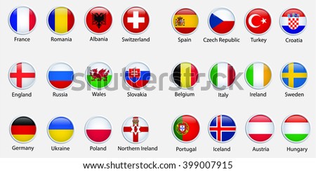 Modern ellipse icon symbols of of the participating countries to the final soccer tournament of Euro 2016 in france