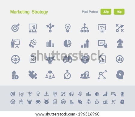 Marketing Strategy Icons. Granite Icon Series. Simple glyph stile icons optimized for two sizes.