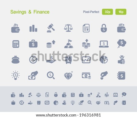 Savings & Finance Icons. Granite Icon Series. Simple glyph stile icons optimized for two sizes.