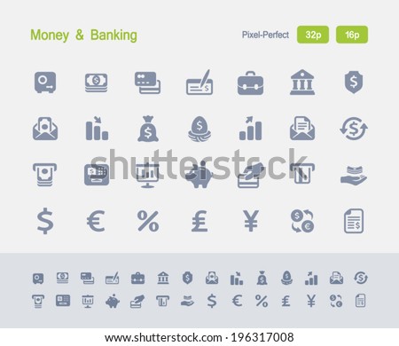 Money & Banking Icons. Granite Icon Series. Simple glyph stile icons optimized for two sizes.