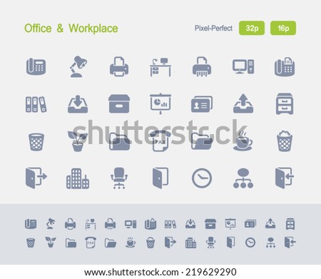 Office & Workplace Icons. Granite Icon Series. Simple glyph style icons optimized for two sizes.