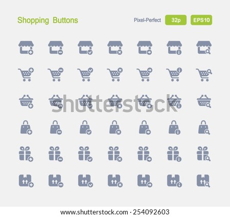 Shopping Buttons. Granite Icon Series. Simple glyph style icons designed on a 32x32 pixel grid.