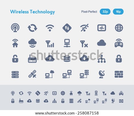 Wireless Technology. Ants Icon Series. Simple glyph style icons designed in a 32x32px grid and redesigned in a 16x16px grid.