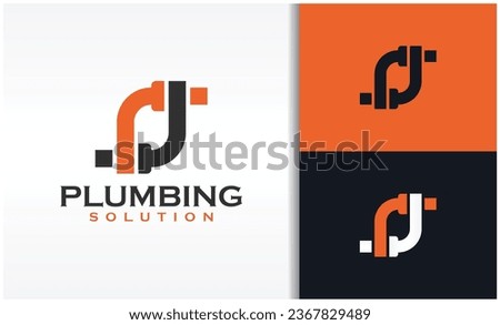 Plumbing Logo with two pipes and orange and black colors