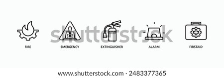 Emergency Response Banner Web Icon Vector Illustration Concept With Fire, Emergency, Extinguisher, Alarm, First Aid