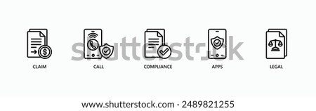 Regulatory Claim Management Banner Web Icon Vector Illustration Concept With Icon Of Claim, Call, Compliance, Apps, Legal