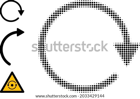 Halftone rotate CW. Dotted rotate CW constructed with small circle pixels. Vector illustration of rotate CW icon on a white background. Halftone pattern contains round pixels.