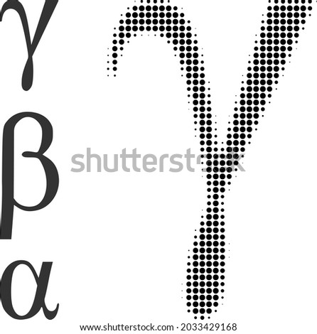 Halftone Gamma Greek lowercase letter. Dotted Gamma Greek lowercase letter constructed with small round points. Vector illustration of Gamma Greek lowercase letter icon on a white background.