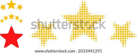 Halftone 3 stars rate. Dotted 3 stars rate designed with small round points. Vector illustration of 3 stars rate icon on a white background. Halftone array contains round points.