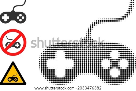 Halftone playing console. Dotted playing console made with small round elements. Vector illustration of playing console icon on a white background. Halftone pattern contains circle elements.