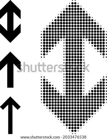 Halftone flip vertically. Dotted flip vertically constructed with small round pixels. Vector illustration of flip vertically icon on a white background. Halftone pattern contains round pixels.