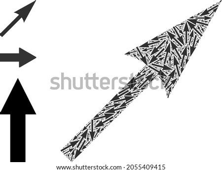 Itself recursive collage sharp arrow. Vector sharp arrow collage is made from repeating recursive sharp arrow parts. Flat illustration.