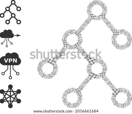 Itself fractal composition binary tree. Vector binary tree fractal is made of scattered recursive binary tree parts. Flat design.