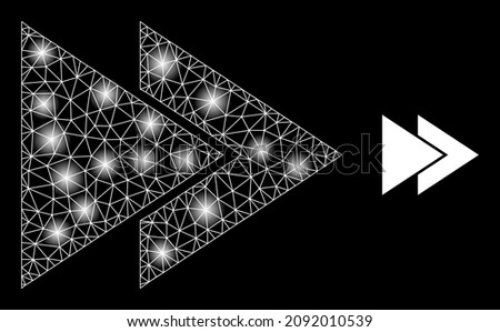 Shiny mesh fast forward web icon with majestic light spots. Illuminated constellation done from fast forward vector icon. Illuminated carcass web polygonal fast forward, on a black background.