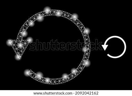 Bright network rotate CCW web icon with illuminated spots. Illuminated model generated using rotate CCW vector icon. Illuminated frame web polygonal rotate CCW, on a black background.