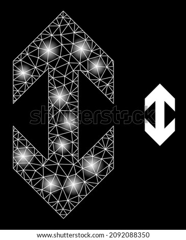 Glowing net flip vertically web icon with illuminated spots. Illuminated constellation is generated using flip vertically vector icon. Illuminated carcass web polygonal flip vertically,