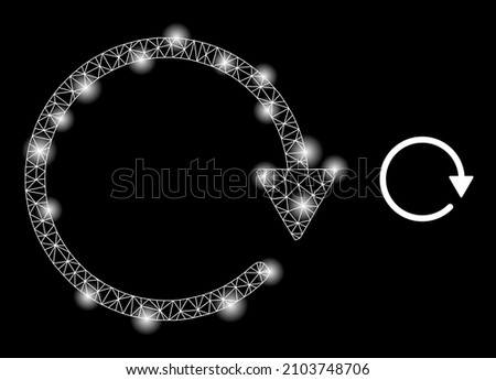 Constellation network rotate CW web icon with sparkle light spots. Illuminated constellation is created from rotate CW vector icon. Constellation carcass web polygonal rotate CW,