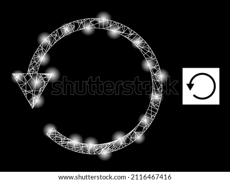 Bright net rotate CCW icon with bright spots. Illuminated model done from rotate CCW vector icon and crossing lines. Illuminated frame rotate CCW, on a black background.