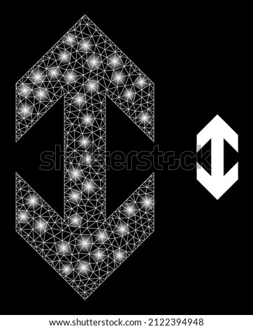 Flip vertically icon and glowing mesh flip vertically model with glossy spots. Illuminated model is generated from flip vertically vector icon and triangulated mesh. Bright carcass flip vertically,