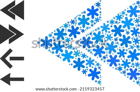 Composition fast back rewind icon is constructed for winter, New Year, Christmas. Fast back rewind icon mosaic is created from light blue snow icons. Some bonus icons are added.