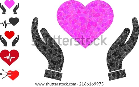 Vector low-poly love care hands icon illustration is designed with random filled triangle items. Triangle love care hands polygonal icon vector illustration.