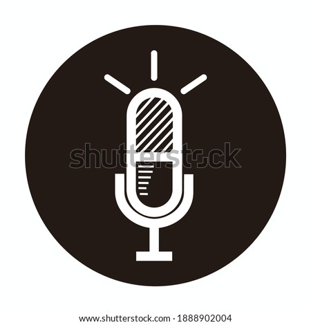 silhouette of capsule microphone for broadcast or podcast logo or icon - simple line art isolated on black circle