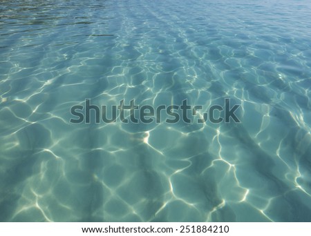 Background of transparent blue sea water top view