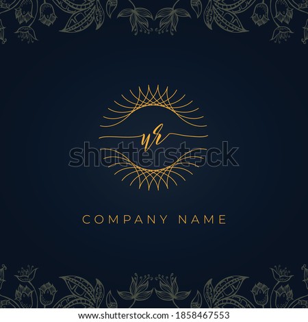 Elegant luxury letter UR logo. This icon incorporate with abstract rounded thin geometric shape in floral background.It will be suitable for which company or brand name start those initial.
