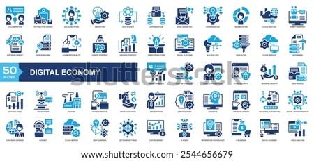 Digital economy icon collection with collaboration ,distribution center ,Social network ,Innovation ,data science ,data migration,