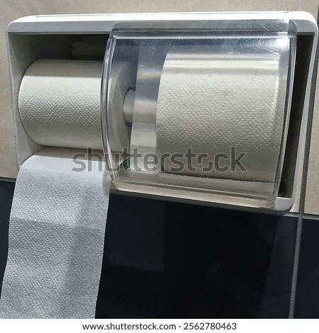 Similar – Foto Bild Ersatzrolle Toilettenpapier an der Wand hängend in einer öffentlichen Toilette