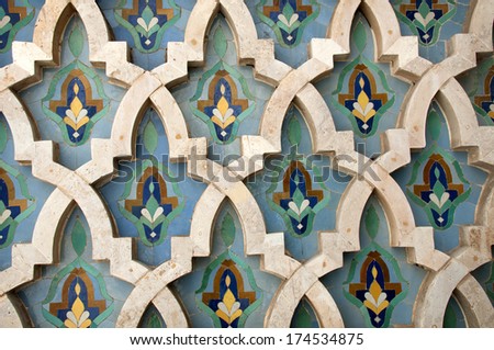 Mosaic tile work at th El Hassan Mosque in Casablanca