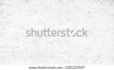 Simple grungy white brick wall with light gray shades seamless pattern surface texture background in wide panorama banner format. Vector illustration.