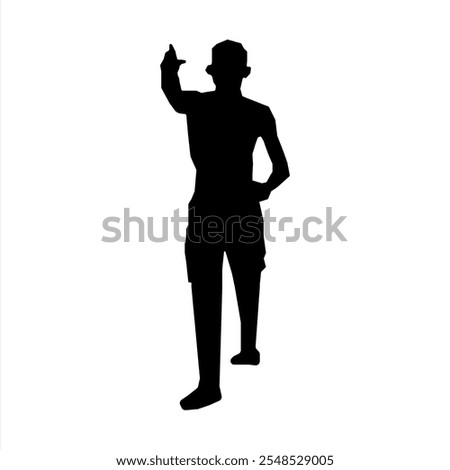 A shadowy outline of a man extending his arm and pointing with a single finger.