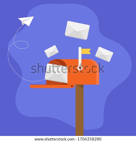 Mailbox with envelope and paper aeroplane. web post icon.mails. 