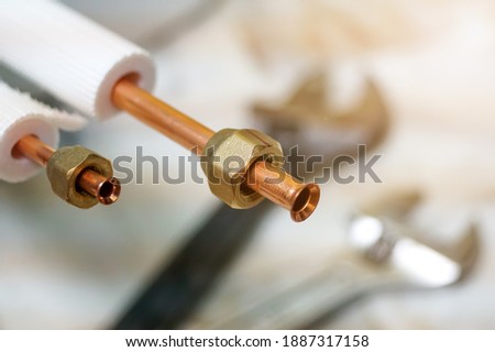 Copper pipe fitting for air conditioning installation.copper pipe of air conditioner. Flare Copper Pipe Fittings.