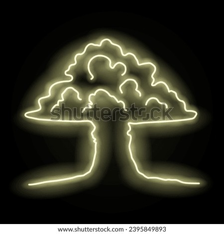 Neon Vector Illustration of Nuclear Explosion with Mushroom Cloud. Explosive Neon Sign in Artistic Style. Atomic Blast Concept in Vibrant Colors. Radiant Illumination and Glow Effects.