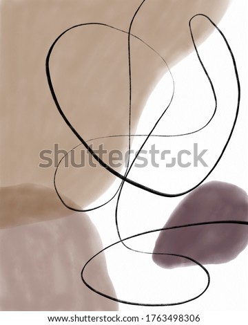 Abstract neutral color watercolor illustration black line art