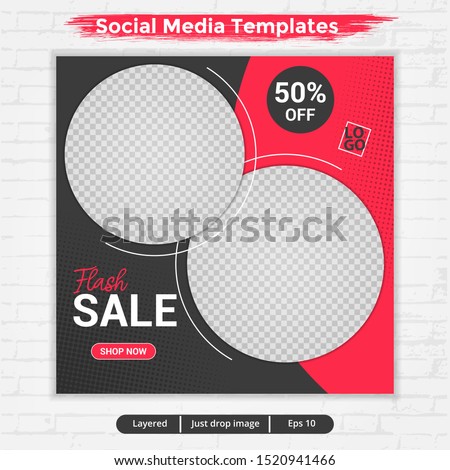 template post for social media ads, template flash sale with red and black color, file with layered and eps 10