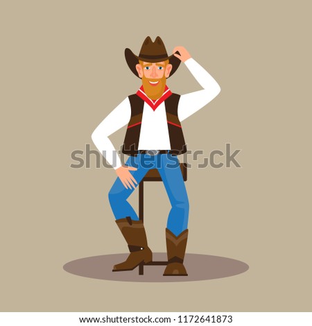 Young attractive man wearing a cowboy outfit. Male character flat style vector illustration