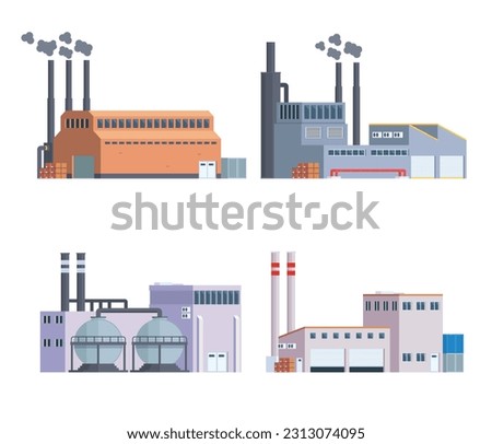 Vector element factory buildings collection. Flat design concept for city illustration