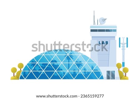 Agricultural research lab building illustration glass greenhouse. Vector illustration	